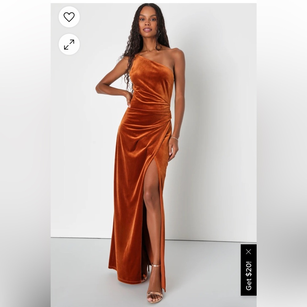 Lulu's One-Shoulder Velvet Dress in Rich Orange